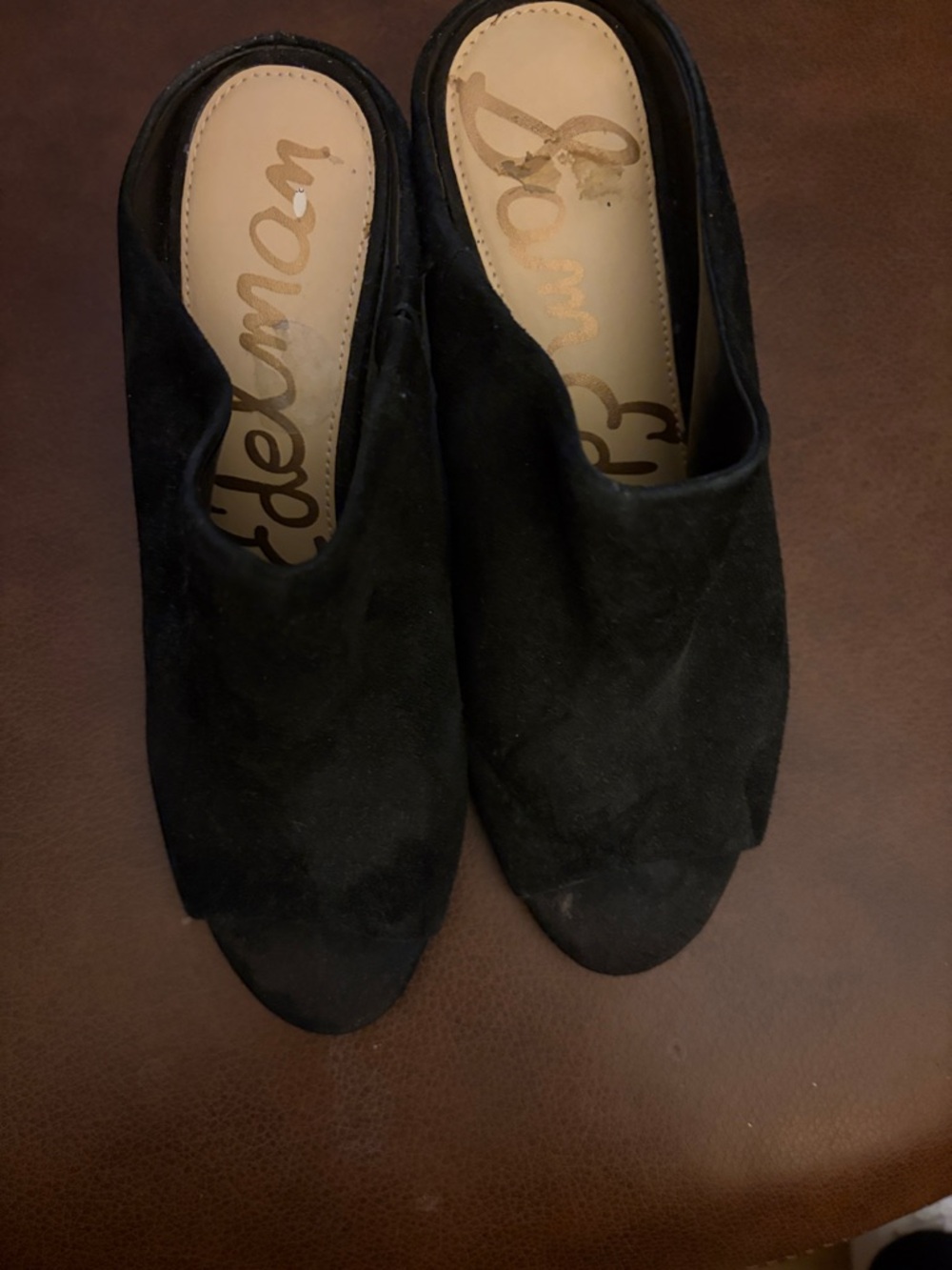 Sam Edelman Black Suede Peep-Toe Slide Mules